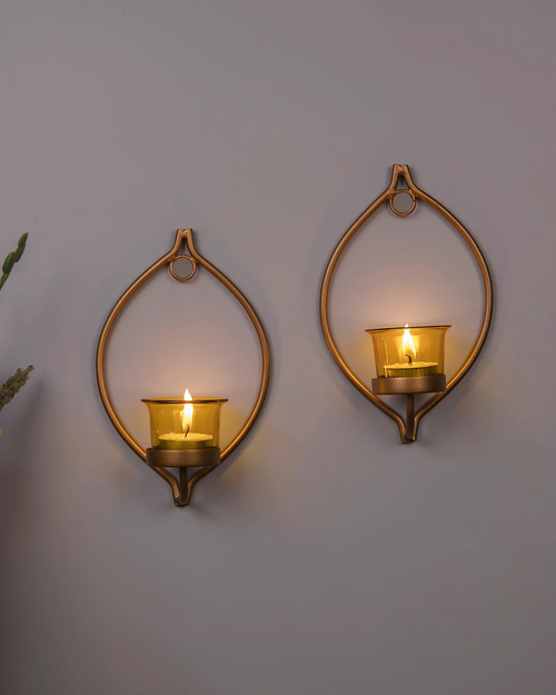 Set of 2 Decorative Golden Eye Wall Sconce/Candle Holder