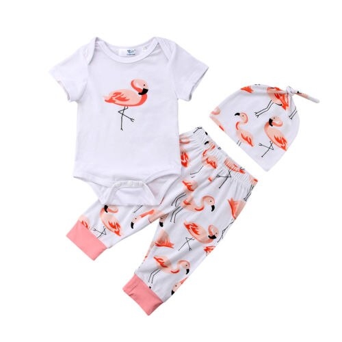 Flamingos Print Baby Girl Clothes Short Sleeve