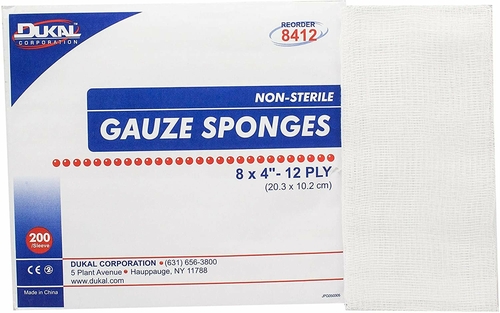 Gauze Sponges 8" x 4". Case of 2000 12-ply Gauze Dressings for Wound