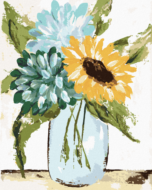 Paint by Numbers - HYDRANGEA AND SUNFLOWERS IN A VASE 2 (HALEY BUSH)