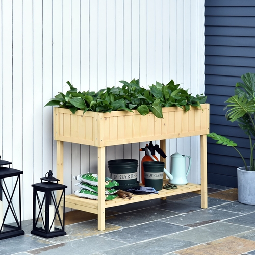 Outsunny Elevated Natural Garden Plant Stand 8 Grid Box w/ Storage