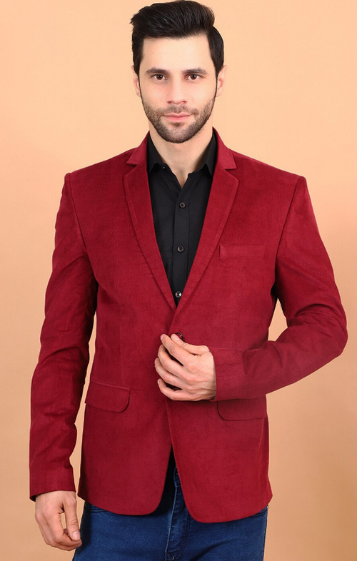 Men's Solid Slim Fit Single-Breasted Formal Blazer (Color Red) (Size