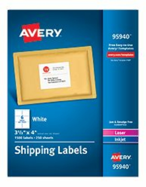 Avery-Dennison 95940 White Shipping Labels- Laser or Inkjet- White - 3