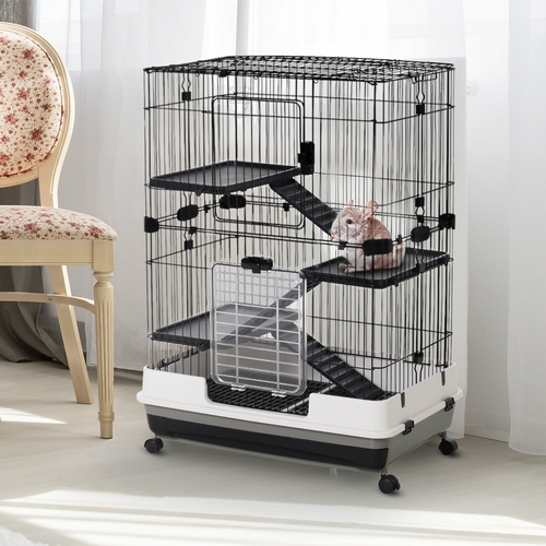 PawHut 3 Tier Rabbit Cage Indoor Metal Rolling Small Animal Crate