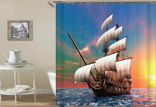Digital Sailing Ship Shower Curtain
