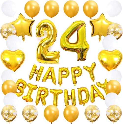 24th Birthday Party Decoration Kit with Star Heart Latex Confetti