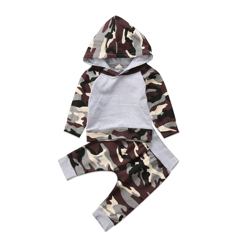 2Pcs Newborn Toddler Baby Boys Camo Hoodie Tops