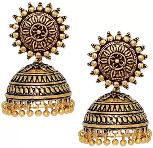 Sun Shape Oxidised Gold Plated Jhumka Earrings German Silver Jhumki