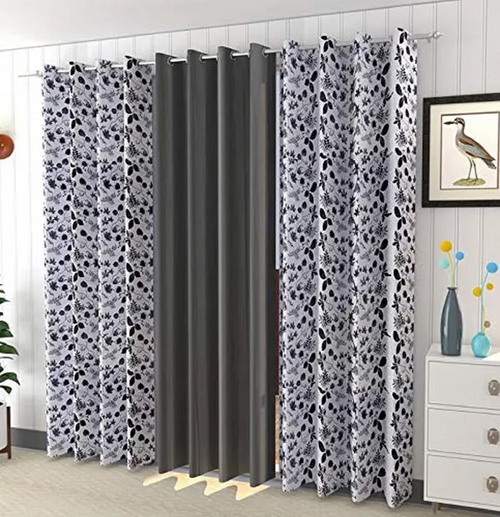 Silver / White 3-Piece Polyester Blend Grommet Long Door Curtains Set