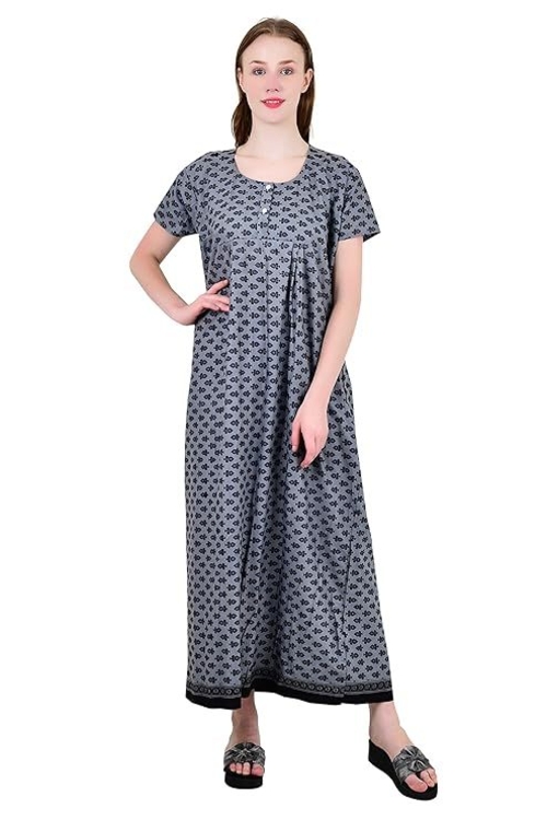 Women's Cotton Nighty Night Gown, Multicolor