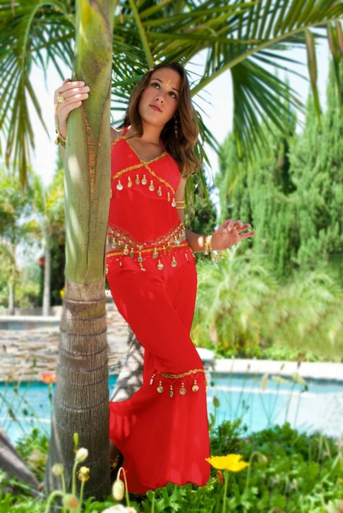 Western Fashion 4176-RED-G 2 Piece Teen Belly Dancing Set with Pants &