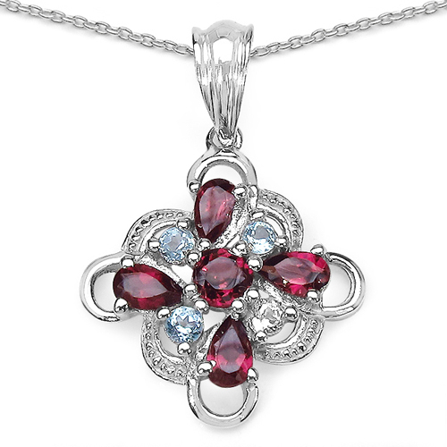 1.70 ct. t.w. Blue Topaz and Rhodolite Pendant in Sterling Silver