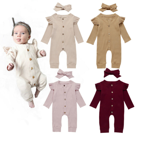 Newborn Baby Girl Boy Solid Autumn Clothes Sets