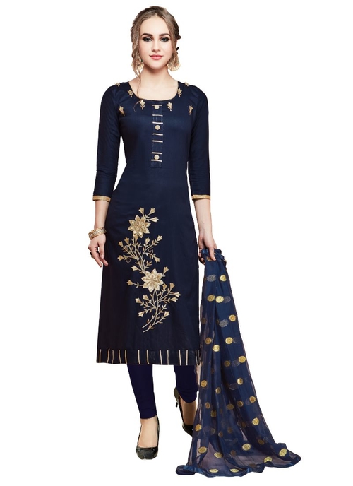 Generic Women's Cotton Salwar Material (Navy Blue,