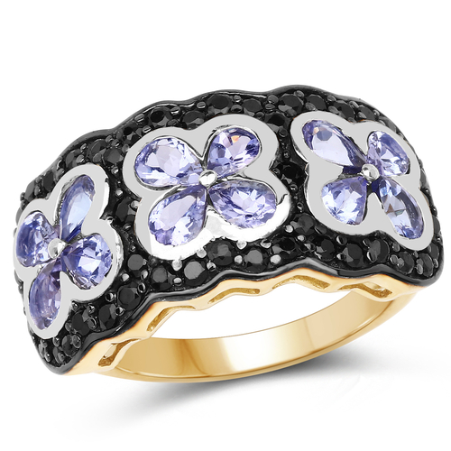 14K Yellow Gold Plated 2.60 Carat Genuine Tanzanite and Black Spinel