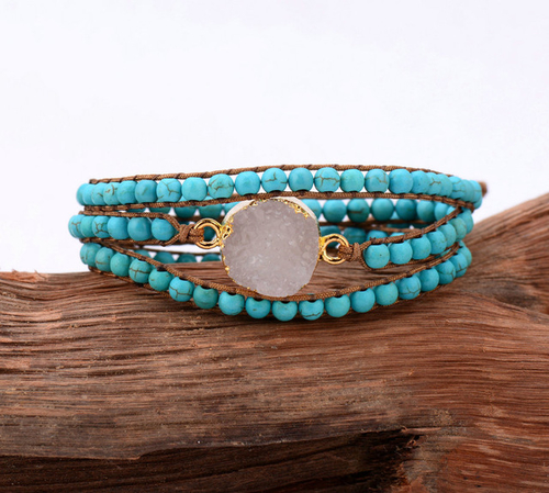 Druzy Bracelet Gilded Drusy Charm 3 Strands Wrap