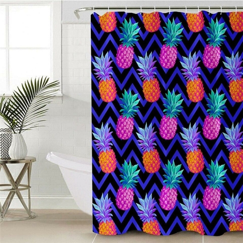 Dark Pineapple over Chevron Shower Curtain