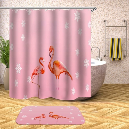 Two Flamingos Pink Background Shower Curtain