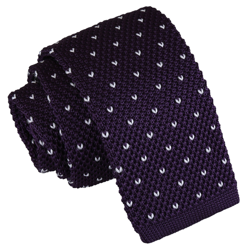 Flecked V Polka Dot Knitted Skinny Tie - Cadbury Purple