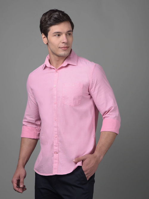 Men Regular Fit Washed Casual Shirt Pink Size M