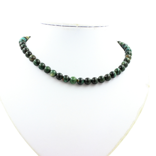 Emerald from Zambia 8 mm. bead necklace stainless steel chain