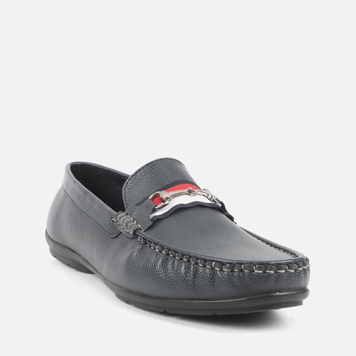 Men Stripped & Buckle Design Loafer Shoes (Size-10) (Color-DARK GREY)
