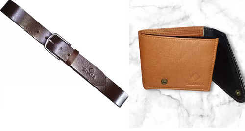 Belt & Woven Formal Tan Artificial Leather Money Clip Pack of 2