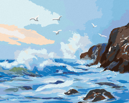 Zuty - Paint by Numbers - WAVES CRASHING ON ROCKS AND SEAGULLS (D.