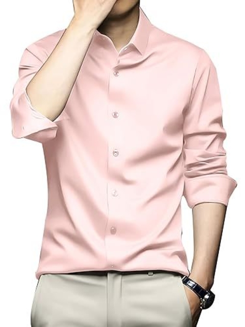 Men Regular Fit Full Sleeve Satin Silk Shirt (Size-S) (Color-LIGHT