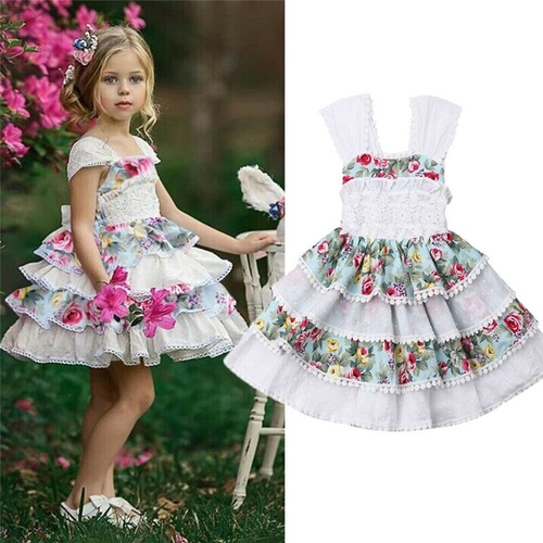 Princess Kid Baby Girl Lace Floral Dress Strapy