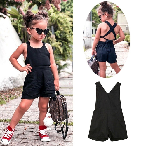 Summer Toddler Baby Girls Backless Romper Solid