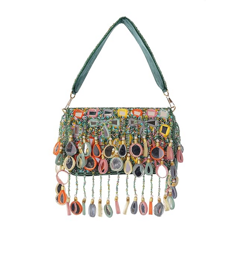 Womens Handcarry Green Party Handbag