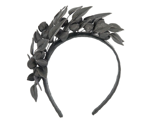 Black sculptured leather flower headband fascinator