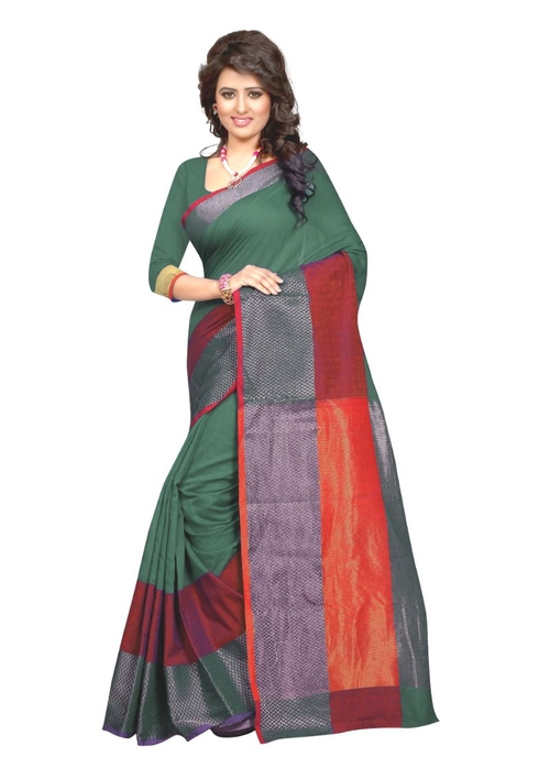 Generic Women's Cotton  Saree(Green, 5.5-6 Mtr)