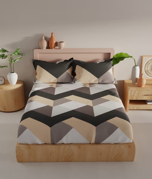 Extra Smooth Micro Double Bedsheet -3Pc Set Geometrical-Grape (Queen)