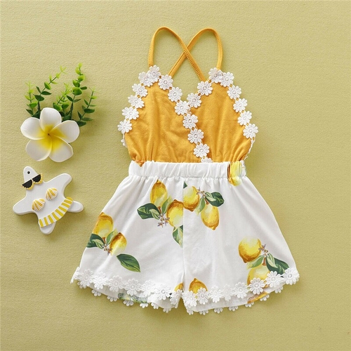 Kids Baby Girl Lemon Romper Beach Style Baby