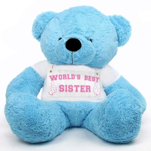 4 Feet Big Blue Teddy Bears Wearing Sister's T-Shirt,