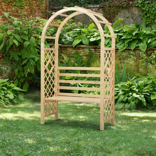 Outsunny Garden Bench with Arch Wooden Bench Trellis for