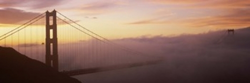 Panoramic Images PPI125174L Suspension bridge covered with fog viewed 