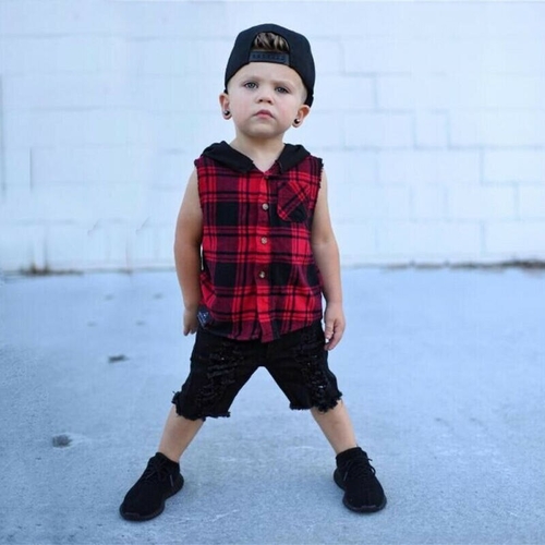 Fashion Kids Baby Boy Girl Red Plaid Vest