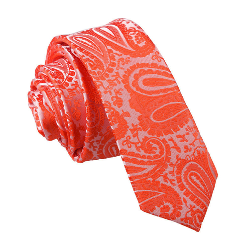 Paisley Skinny Tie - Burnt Orange