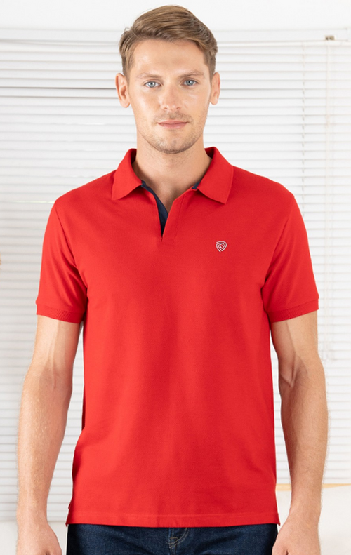 Men Polo Collar T-shirt (ColorRed) (Size XL)
