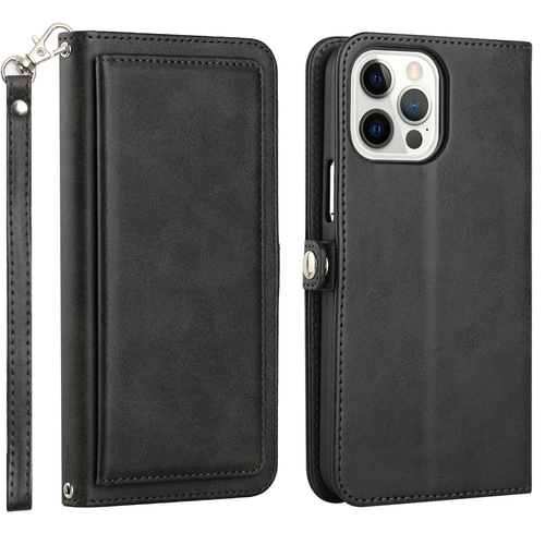 Double Layer Card Slots Wallet Case with Strap for iPhone 13 Pro Max