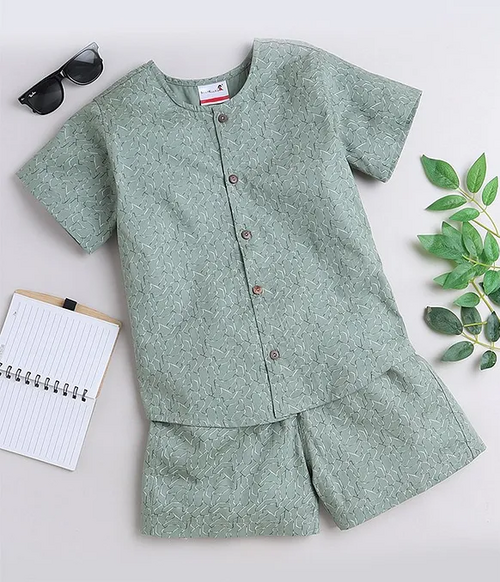 Cotton Half Sleeves Abstract Printed Coordinating Shirt & Shorts Set