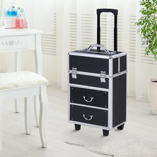 HOMCOM Professional Rolling Makeup Case Salon Beauty Cosmetic Jewelry