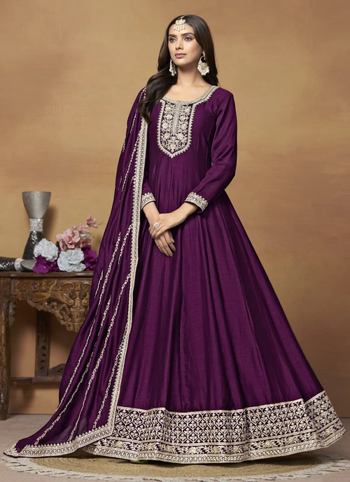Art Silk Anarkali Dress with Comfort and Style (Size-M) (Color-PURPLE)