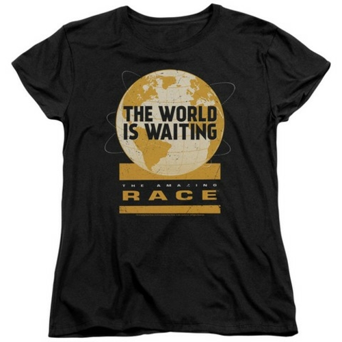 Trevco Amazing Race-Waiting World - Short Sleeve Womens Tee - Black- E