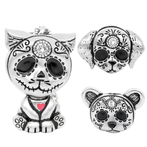 Day of the Dead Animal Necklace Interchangeable Sugar Skull Pendant -