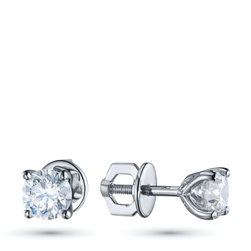 14K White Gold Earring Studs with 2 Round-Cut Lab-Created Diamonds