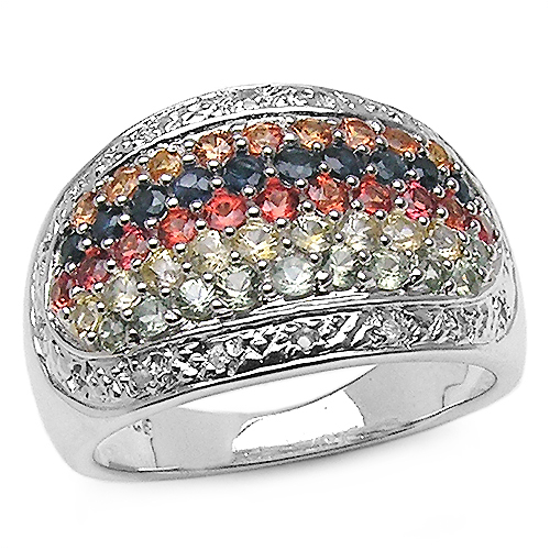 1.94 Carat Genuine Multi Sapphire .925 Sterling Silver Ring